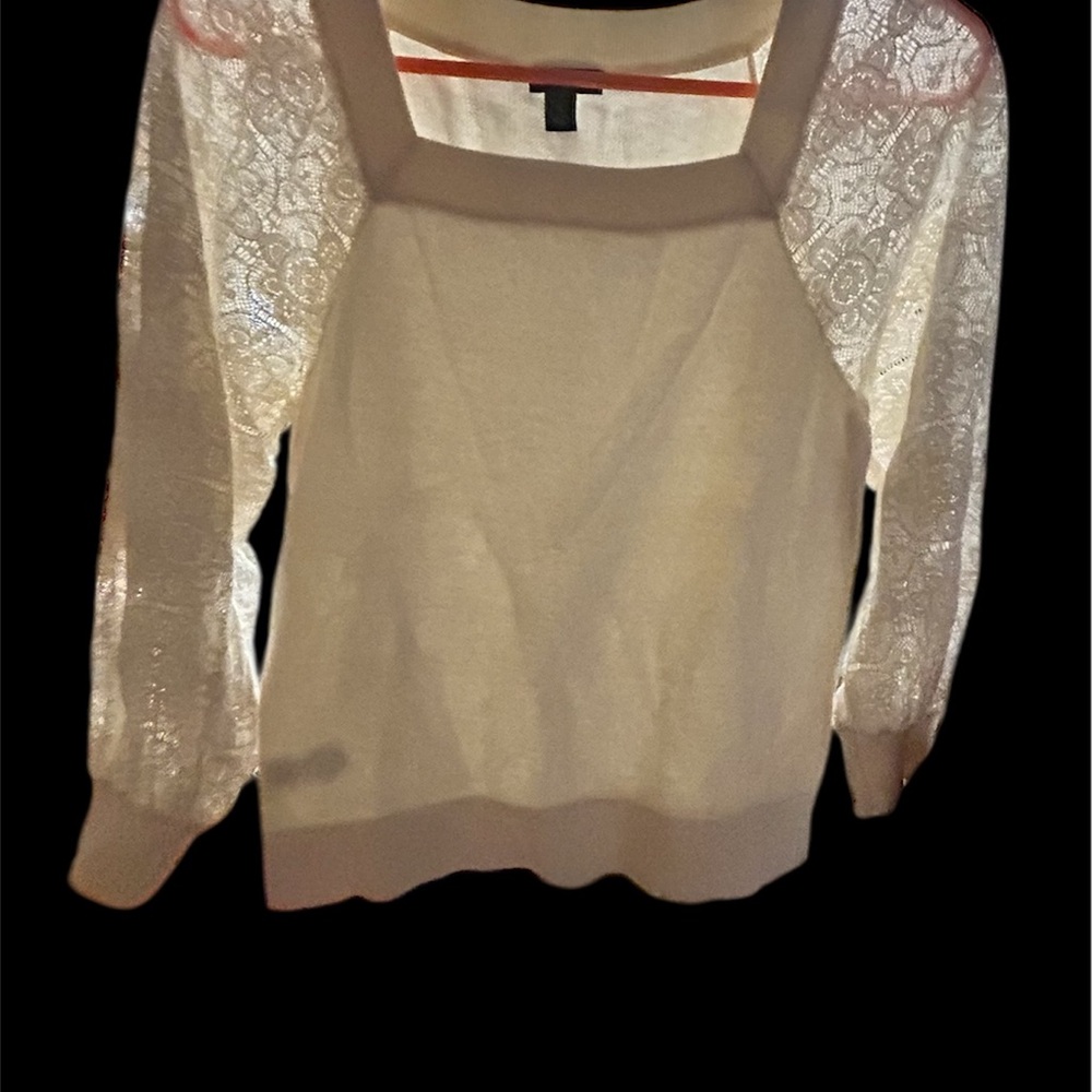 Ann Taylor White Lace Sleeve Sweater